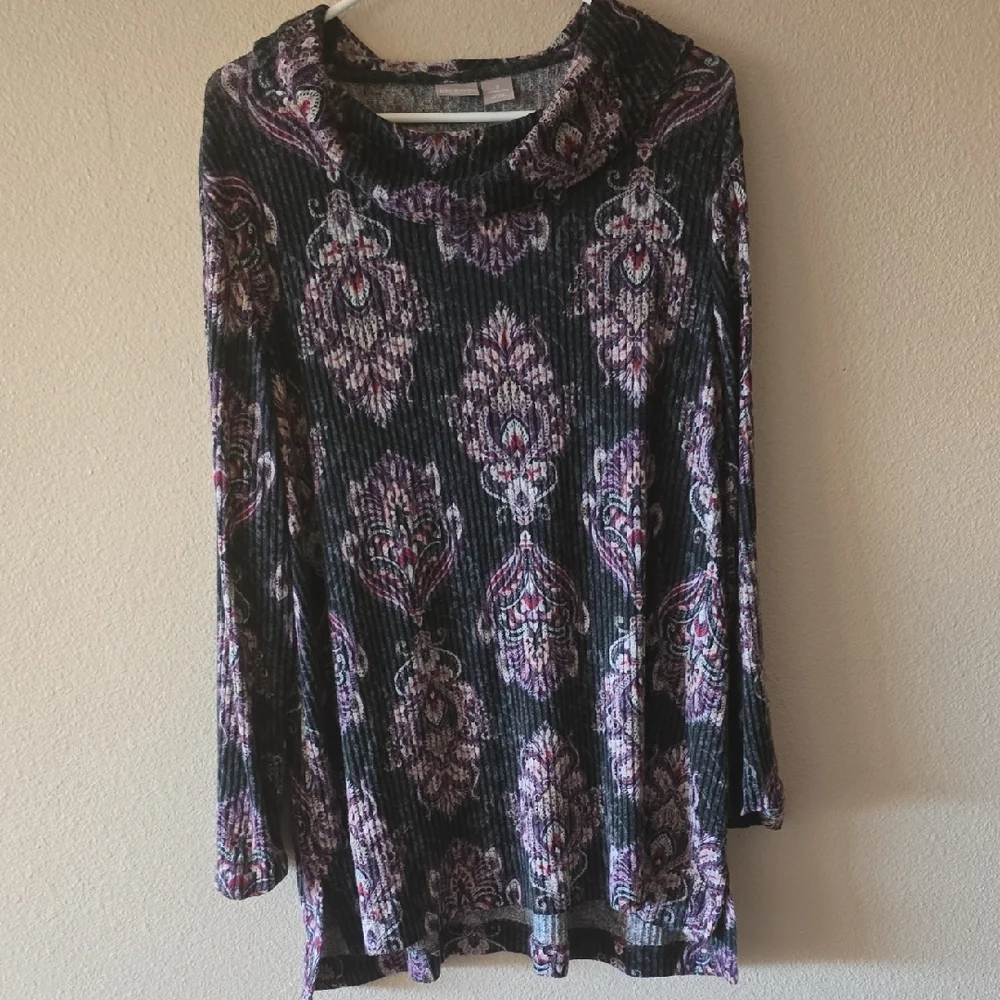 Chicos Zenergy Cozy Medallion Print Cowl Neck Tunic Size 3 - Picture 3 of 5